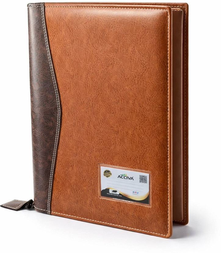 ACCIVA Faux Leatherette Professional 04 RING documents and Certificates File Folder Bag with 20 Transparent PVC Leaves(Set Of 1, Tan)