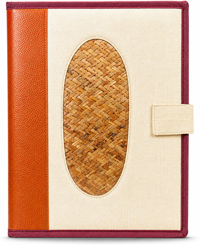 Ragdoll Jute and leather Conference File Folder with Button Lock(Set Of 1, Beige & maroon Color)