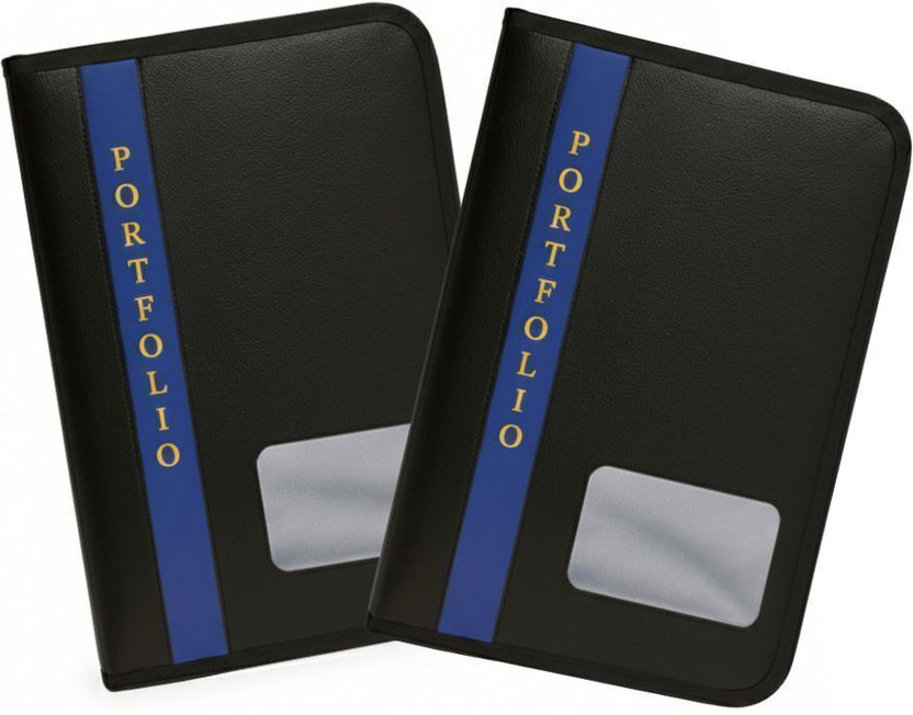 Nuclovia Pu Leather A4 Executive File Folder Waterproof Document & Certificate Organizer(Set Of 2, Black, Blue)