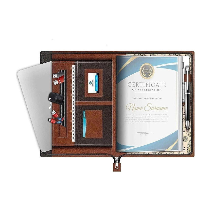 SBM Faux Leatherette Professional Certificate Holder with 20 Leaves | Executive Portfolio for Office(Set Of 1, Brown)