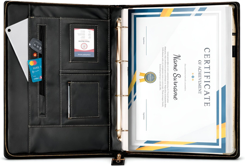 ACCIVA PU LEATHERETTE Professional 4 Ring Document Holder File Bag with 20 Leaves(Set Of 1, Black)