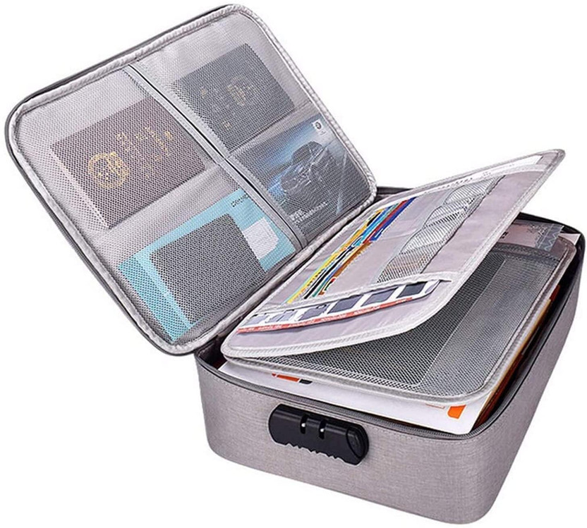 Bodra enterprise Zipper Travel Document File Organizer Multiple Folder Bag with Safety Code Lock Multilayer Travel File Organiser Waterproof Document Storage Bag File Folders Bag(Set Of 1, Multicolor, Grey)