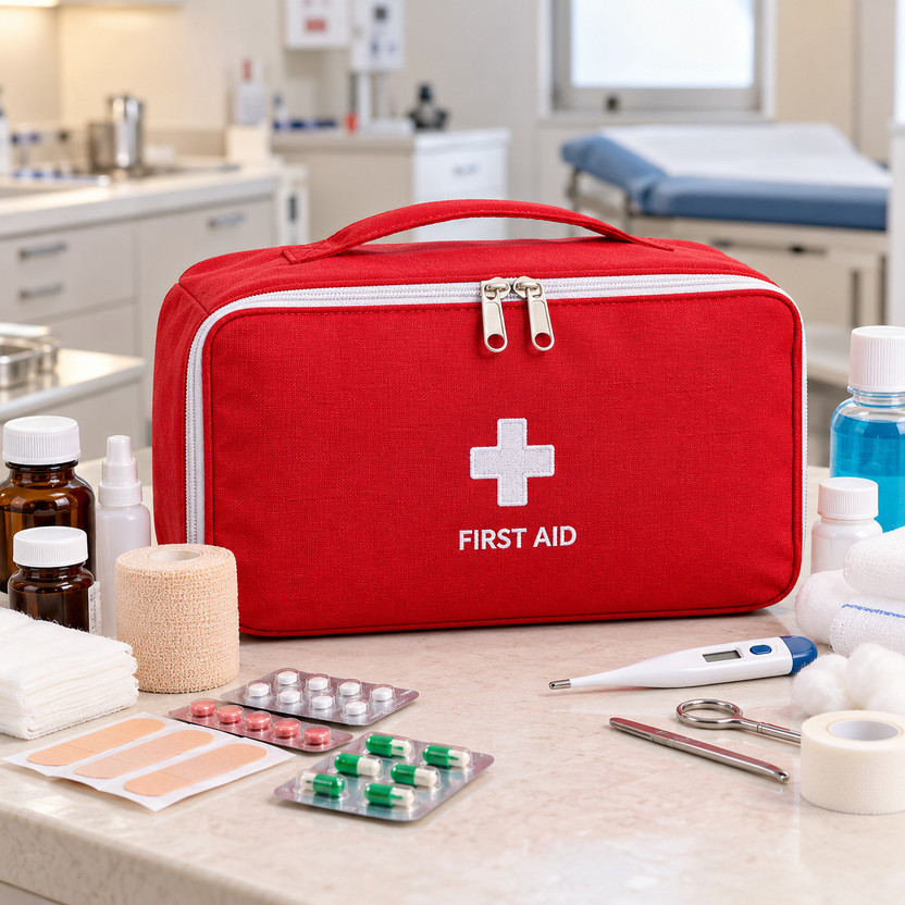 Ujarak First Aid Bag Empty Medical Organizer for Home, Office & Travel, Red First Aid Kit(Sports and Fitness)