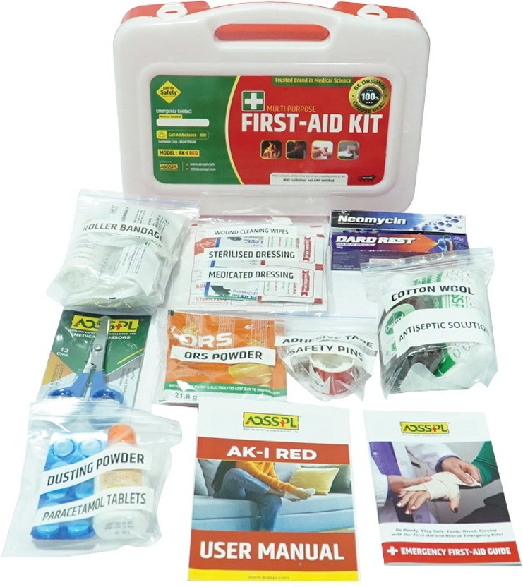 AOSSPL AK-I (Red) with all the medicines inside First Aid Kit(Home, Vehicle, Workplace)