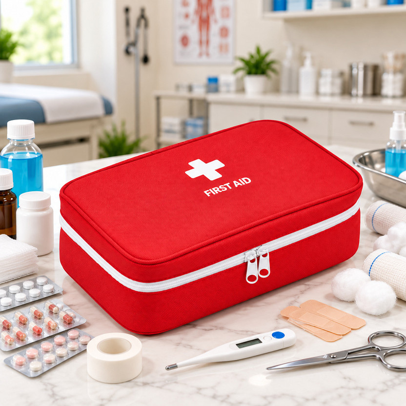 Ujarak Travel First Aid Bag Empty Medicine Organizer for Home, Office & Travel, Red First Aid Kit(Sports and Fitness)