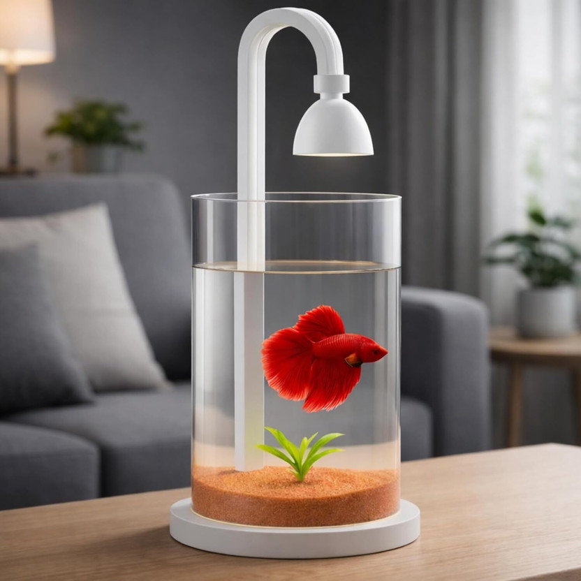 FinyPetz PS-10S (White) 1.5L Mini Aquarium Tank with 7-Color LED Light Cylinder Aquarium Tank(1 L)