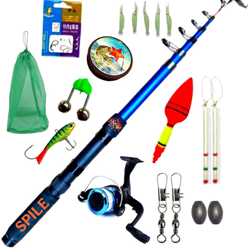 SPILE special fishing rod & reel fiber strong combo set Blue Fishing Rod(210 cm, 0.2 kg, Blue)