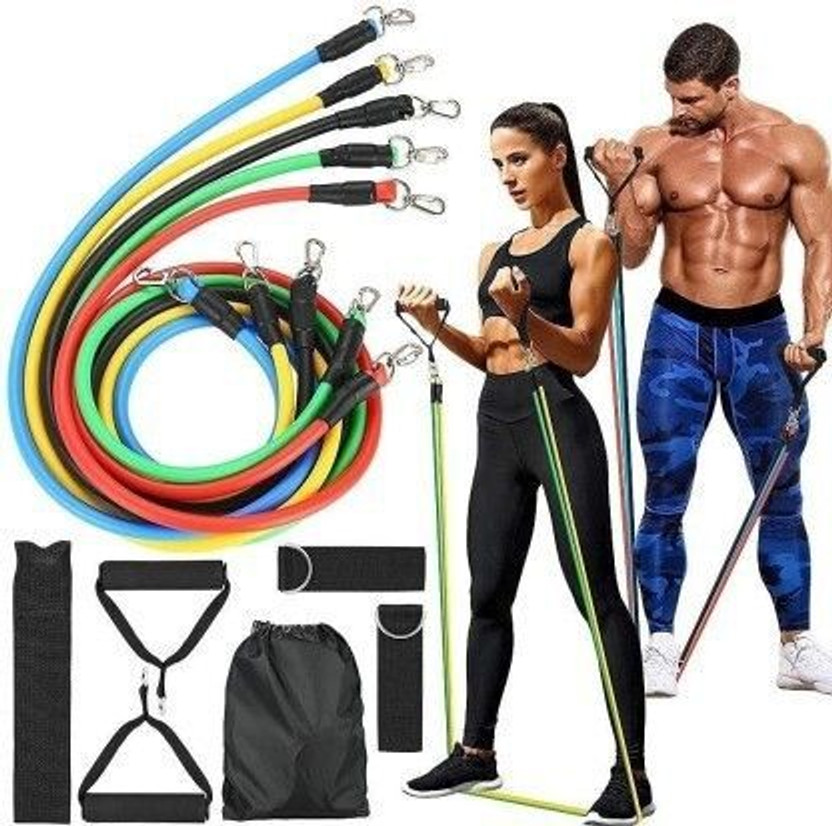Shopeleven Toning Tube Pull Band Exerciser Band Full Body Roller Wheel Resistance Band(Multicolor, Pack of 1)