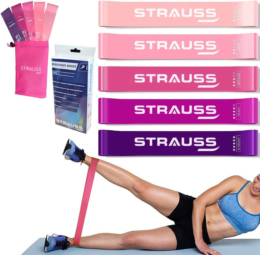 Strauss Strauss Silicone Resistance Bands | Resistance Loop Band | Exercise Band |Stretch Band Resistance Band(Pink, Pack of 5) - Flipkart Deal