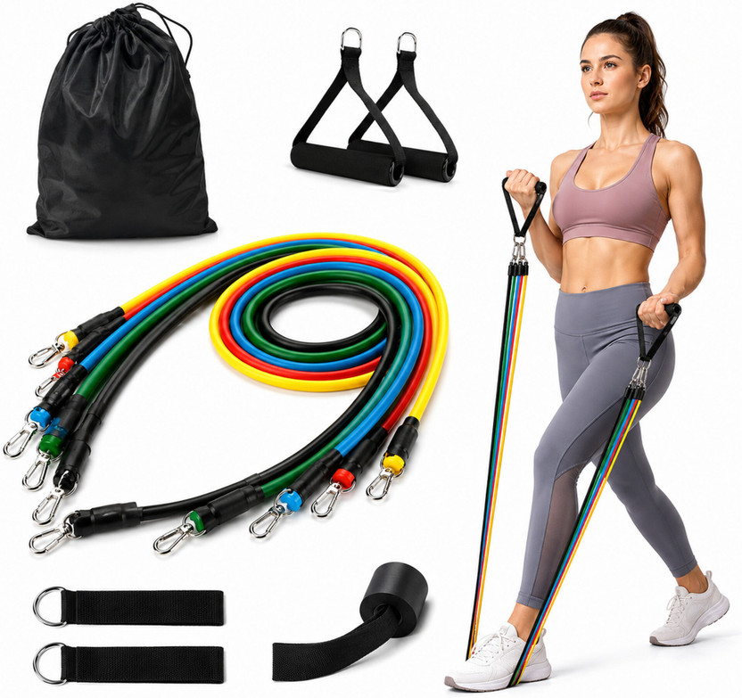 Shopeleven Heavy Quality Exercise Band for Stretching, Full Body Workout Home Gym and Toning Fitness Band(Multicolor, Pack of 11)