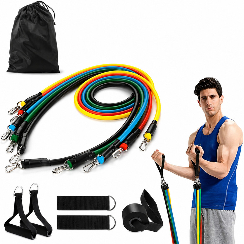 Shopeleven 5 Pcs Set Heavy Exercise Gym Fitness Home Workout Rope Fitness Band(Multicolor, Pack of 11)