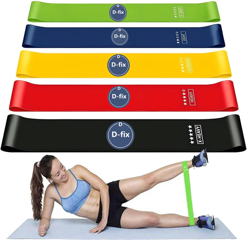 D-fix Exercise Resistance Bands, Loop Band, Thera Bands for Men & Women. Resistance Band(Multicolor, Pack of 5)