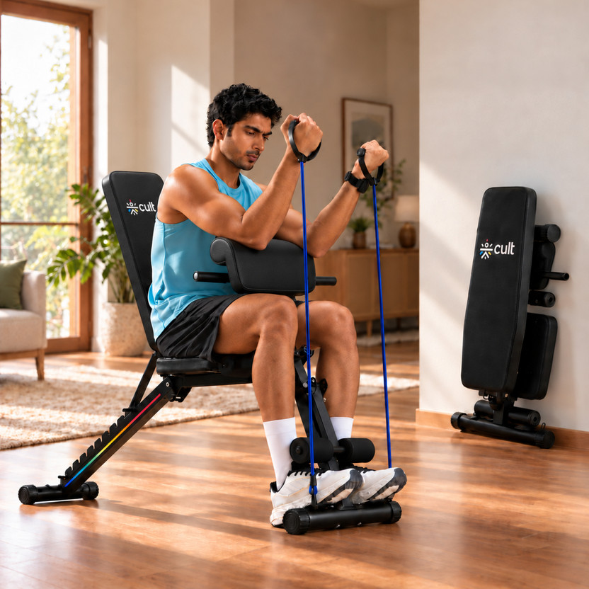 Cult PreacherBench for Workout, Adjustable Resistance Bands, 350kg MaxWeight Foldable Multipurpose Fitness Bench