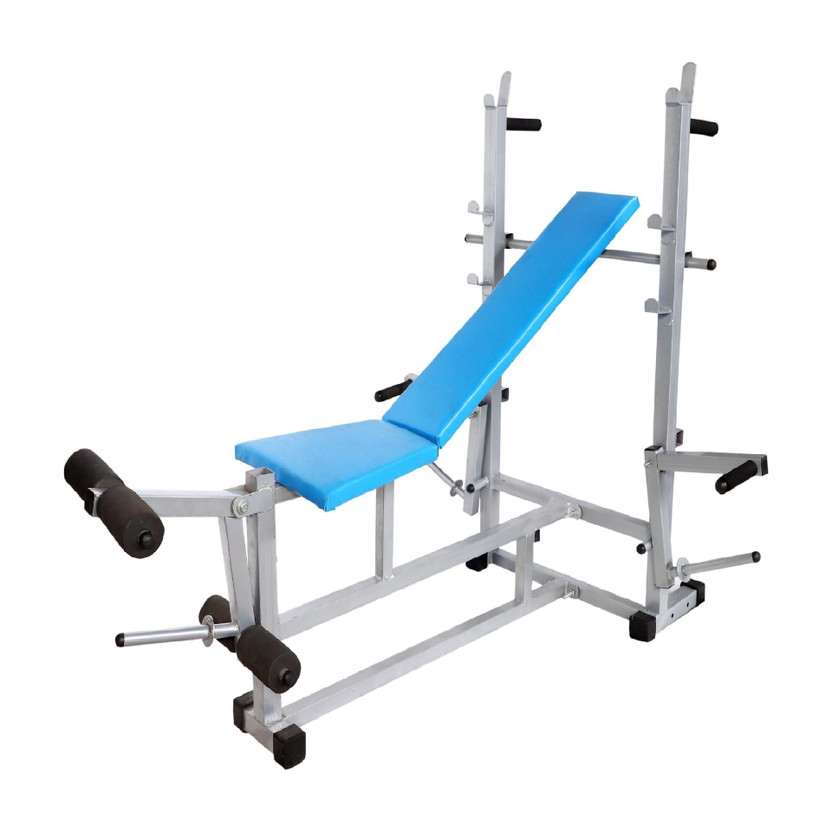 GoFiTPrO Double Support 8 in 1 Bench (Powder Coated Silver Colour) Multipurpose Fitness Bench