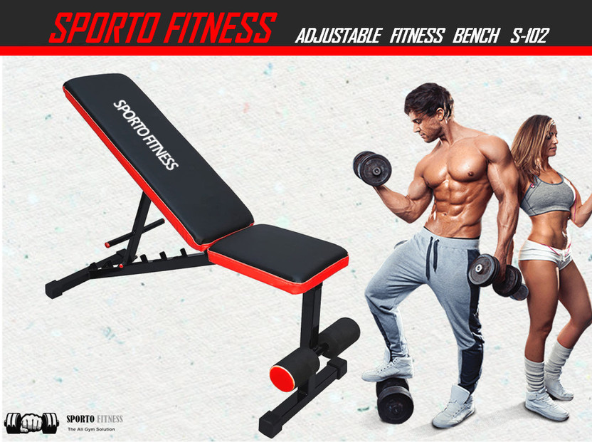 Sporto Fitness S-102 Weight Bench,700LB Stable Multi-Purpose Foldable Incline Decline Exercise Multipurpose Fitness Bench