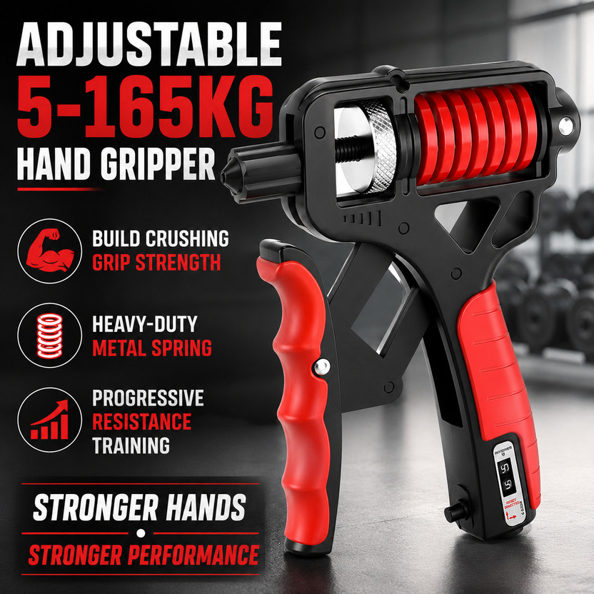 DIOXIT Adjustable Hand Gripper 5-165KG with Digital Counter, Forearm & Wrist Exerciser Hand Grip/Fitness Grip(Red, Black)