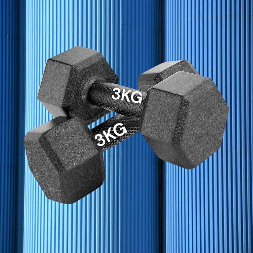WILORA 3 kg Hexa for Strength Training and Toning Black dumbbell for workout Hand Grip/Fitness Grip(Black)