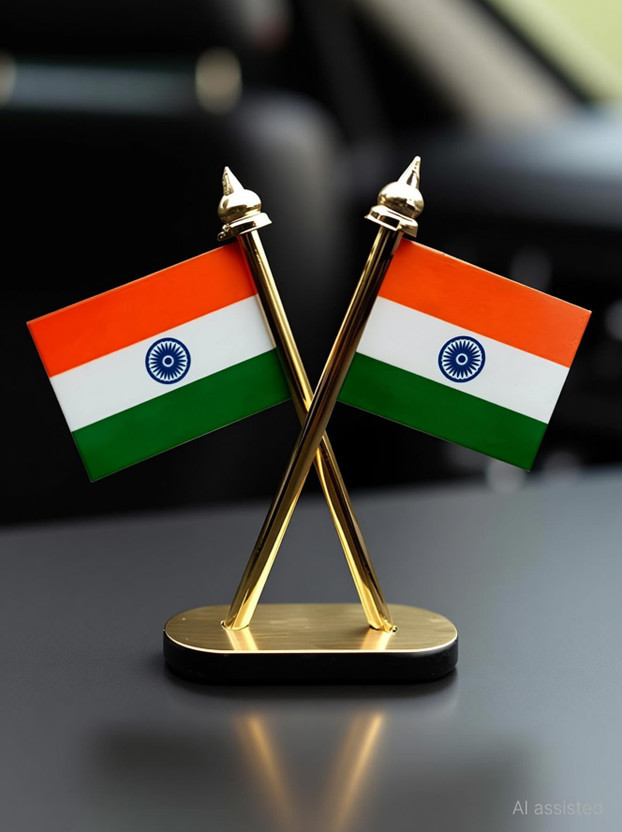 Indian Flag Dashboard, Stand for Cars, Tables Car Dashboard Flag 27.9 cm x 35.6 cm by Klickey(Nylon, Pack of 1)