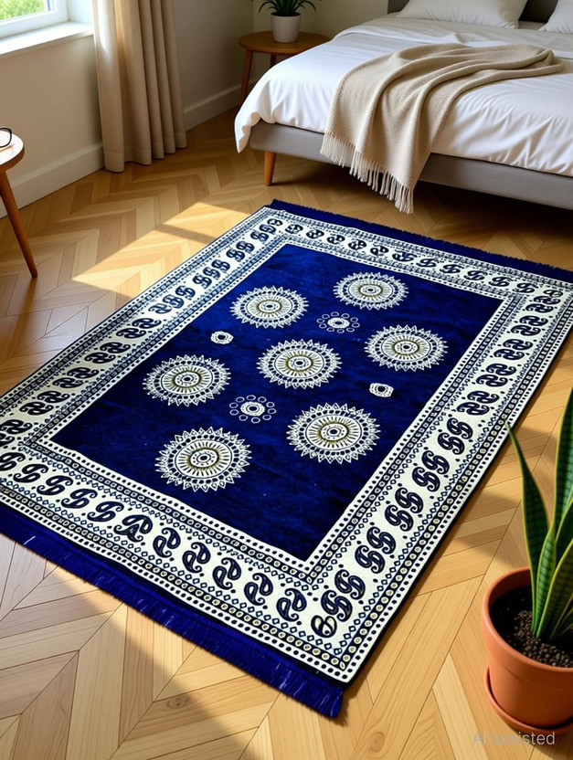 Rudra Decor 121 cm  X 183 cm Cotton Carpet(Rectangle, Blue)