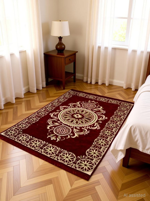 Rudra Decor 4 ft  X 6 ft Cotton Carpet(Rectangle, Red)