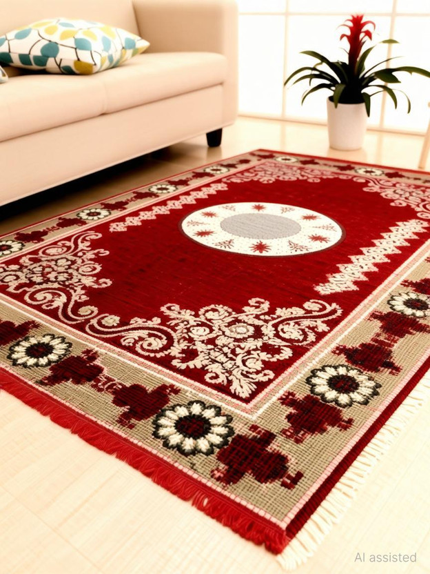New Style Trendz 4 ft  X 183 cm Cotton Carpet(Rectangle, Red)