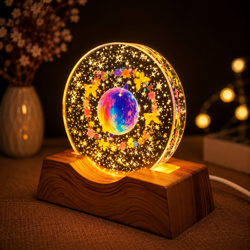 AADVIK SINGH GLOBAL 3D Crystal Ball LED Lamp with Wooden Base, USB Powered Decorative Table Lamp Night Lamp(4 cm, Multicolor)