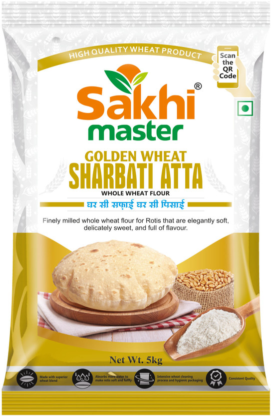 Sakhi Master Golden Wheat Sharbati Atta, Whole Wheat Flour, 5 kg(5 kg)