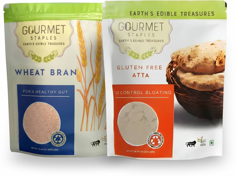 Gourmet Staples Gluten-Free Atta & Wheat Bran Combo (Pack of 2) -High Protein Ancient Grains(1800 g, Pack of 2)