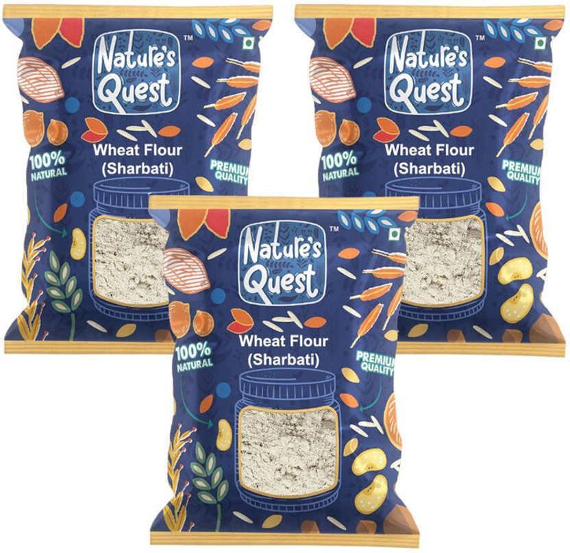 Nature’s Quest Sharbati Wheat Grain Flour Pack of 3 - 1.5 Kg(1.5 kg, Pack of 3)