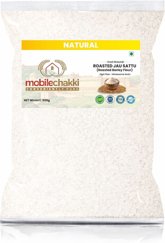 MOBILE CHAKKI Premium Jau Sattu Atta | Roasted Barley | High Fiber Cooling Drink Mix(0.5 kg)