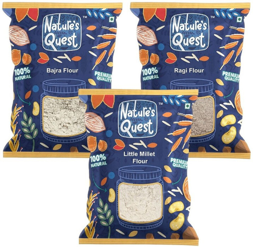 Nature's Quest Millet flour combo Bajra,Ragi,Little (Pack of 3) 1.5 Kg(1.5 kg, Pack of 3)