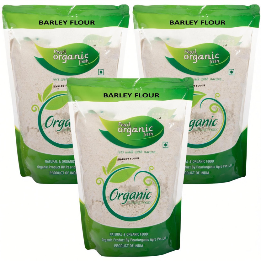 Pearl Organic Fresh Barley Flour Jau Atta Certified Organic,Stone-Ground, High Fiber & 100% Natural(3 kg, Pack of 3)