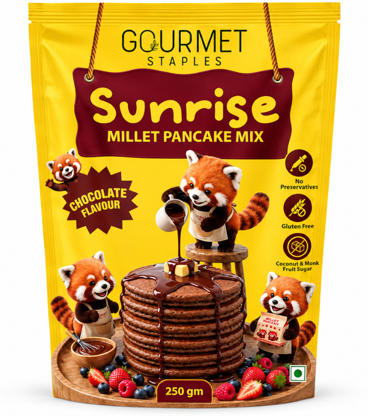 Gourmet Staples Millet Pancake Mix Chocolate Flavour, Gluten Free, No Preservatives(250 g)
