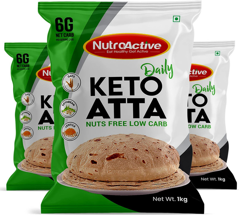 NUTROACTIVE Keto Atta Daily|Nuts Free Low Carb Atta|High Protein Flour for Weight Loss(1 kg, Pack of 3)
