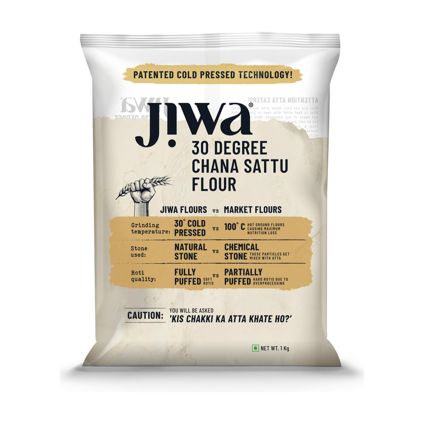 Jiwa 30 Degree Chana Sattu Flour | Patented Cold Pressed Atta | Gluten Free(1 kg)