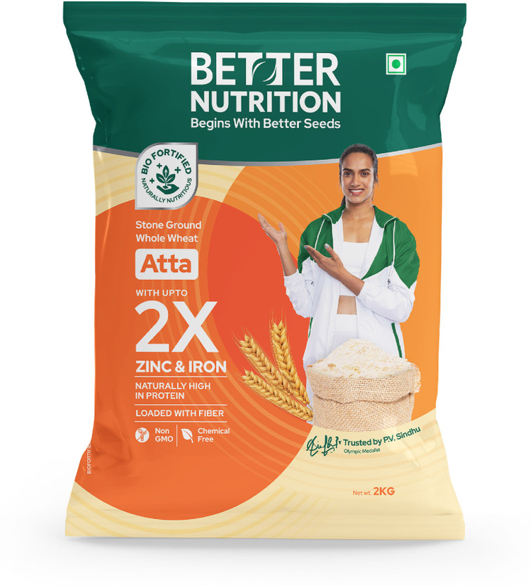 Better Nutrition Biofortified Atta: 100% Whole Wheat Flour | High in Iron, Zinc & Protein(2 kg)