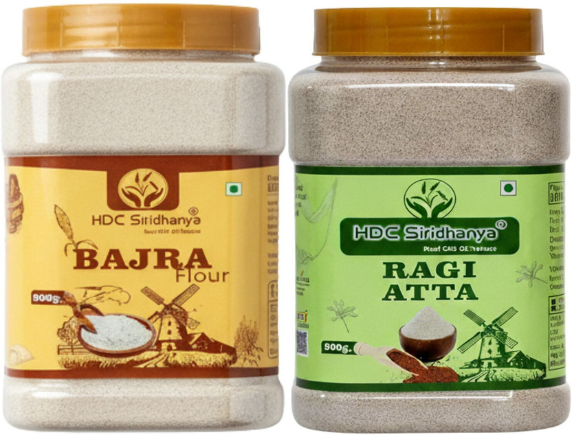 HDC SIRIDHANYA Organic Sprouted Ragi And Roasted Bajra Flour(1800 g, Pack of 2)