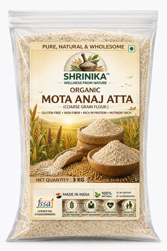 Shrinika MOTA ANAJ ATTA , JOWAR + BAJRA + MAKKA MIX 3 IN 1 ATTA(3 kg)