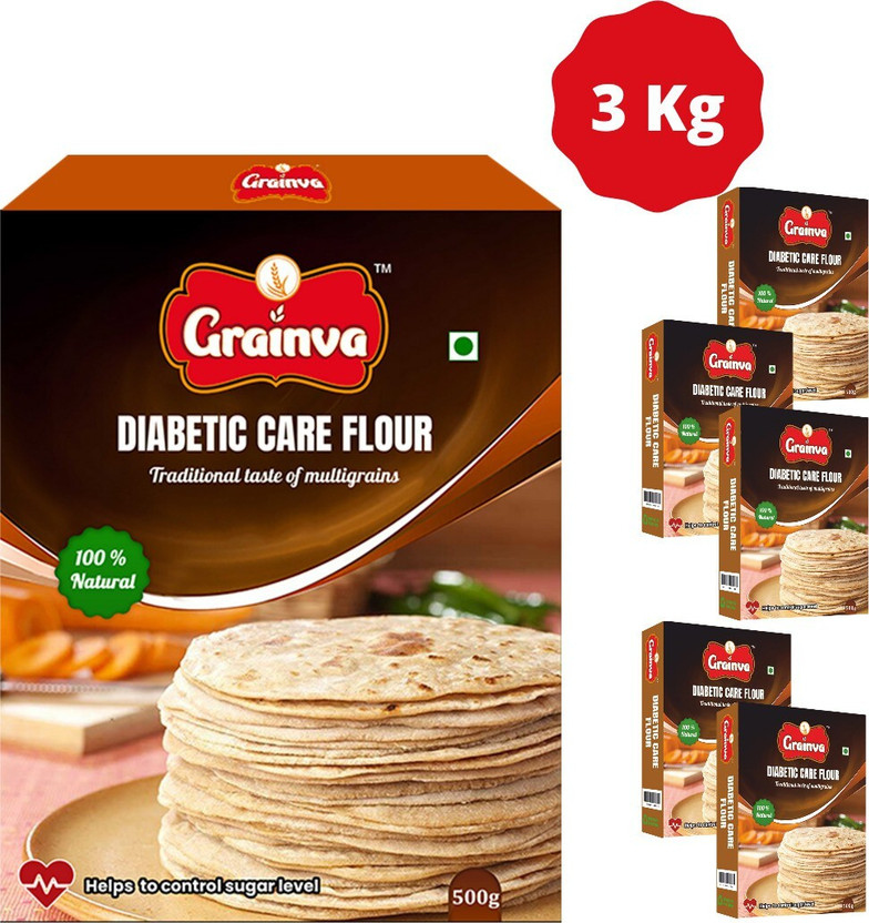 grainva Diabetic Care Flour Control Diabetes reduce sugar release sugar free sugar relief maintaining blood sugar level multigrain atta 100%natural healthy food with Low GI Gluten Free Low Carbs High Protein High Fiber Diabetic friendly diet flour diabetic & diabetes food product(3 kg, Pack of 6)