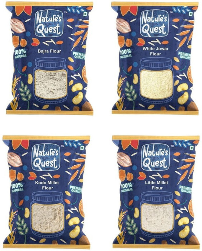 Nature's Quest Millet flour combo Bajra,White Jowar,Kodo,Little (Pack of 4) 2 Kg(2 kg, Pack of 4)