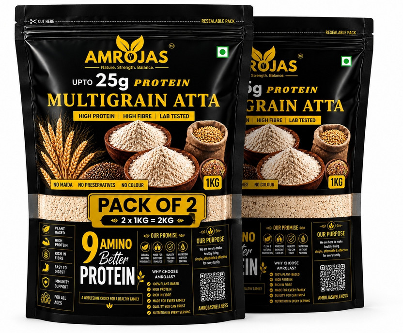 AMROJAS Multigrain atta (flour) | High protein | 9 amino acid | wellness(2 kg, Pack of 2)