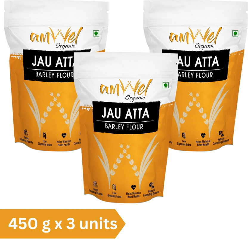 Amwel Organic Jau Atta - Barley Flour - High Fiber Gut Friendly - Vacuum packed(1.35 kg, Pack of 3)