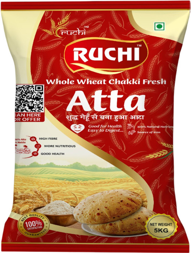 RUCHI Whole Wheat Chakki Fresh Atta – 100% Whole Wheat High Fibre Nutritious Atta(5 kg)