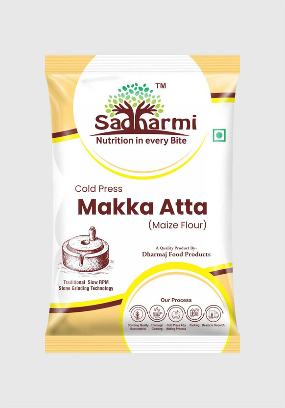 Sadharmi Pure Cold-Pressed Makka Atta | Stone-Ground Corn Flour | Gluten-Free(500 g)