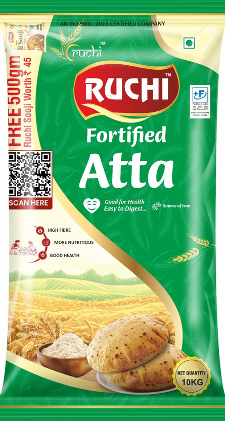 RUCHI Fortified High Fibre Whole Wheat Flour Iron & Vitamin B12 Fortified Soft Rotis(10 kg)