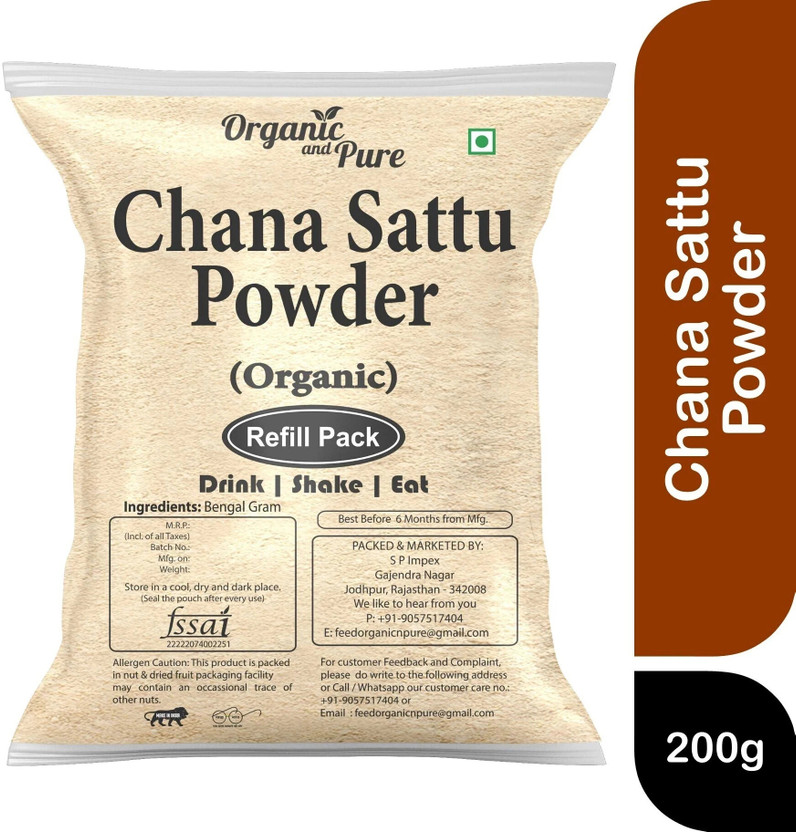 Organic and Pure Chana Sattu Powder Chana Ka Sattu Roasted Channa Weight Protein Muscle (Refill)(0.2 kg)