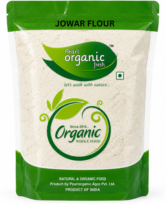 Pearl Organic Fresh Jowar Flour (Sorghum Flour) Gluten-Free, High Fiber Protein Healthy Whole Grain(500 g)