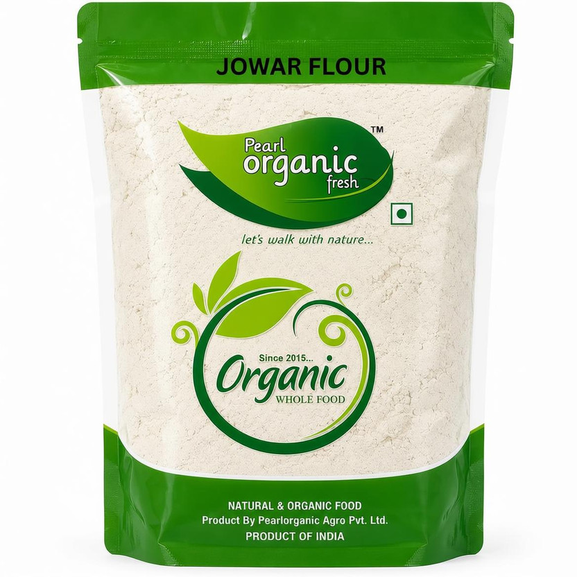 Pearl Organic Fresh Jowar Flour (Sorghum Flour) Gluten-Free, High Fiber Protein Healthy Whole Grain(500 g)