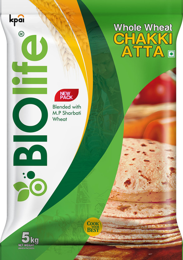 BIOLIFE MP Sharbati Whole Wheat Chakki Atta 5 kg | Soft Roti Atta(5 kg)