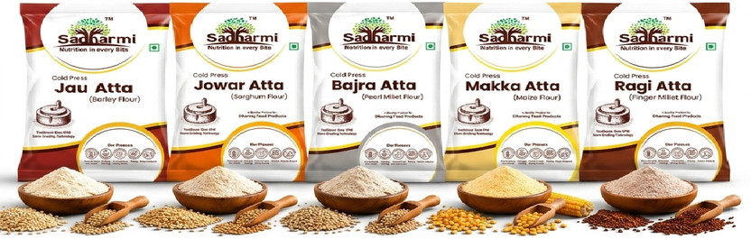 Sadharmi Multigrain Atta | Jowar Ragi Bajra Makka Jau Flour | Natural & Healthy (5x500g)(2500 g, Pack of 5)